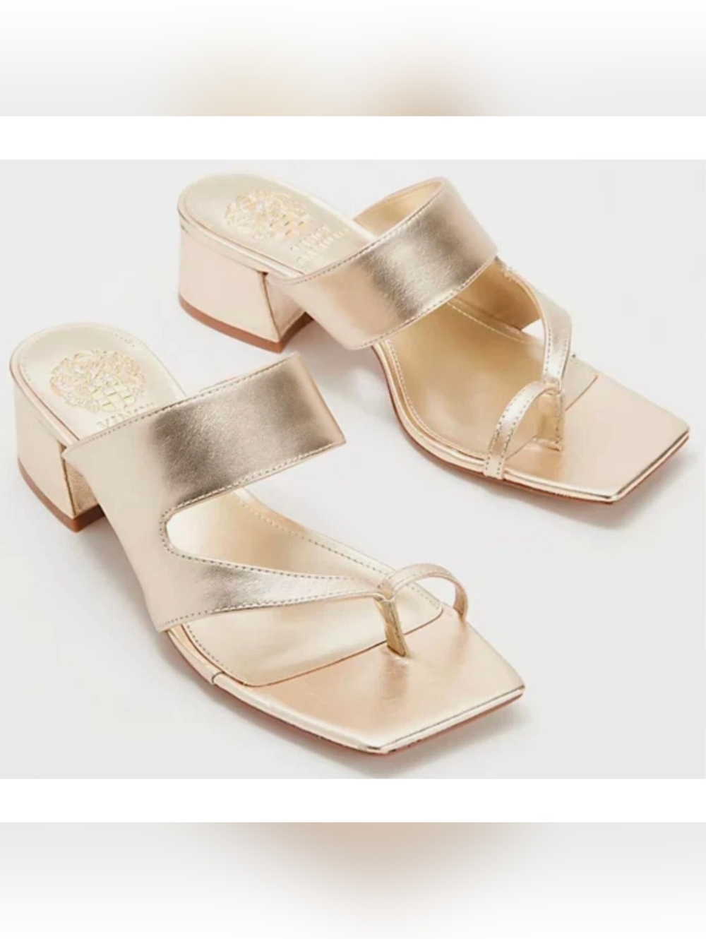 Vince Camuto Metallic Gold Block Heel Sandals